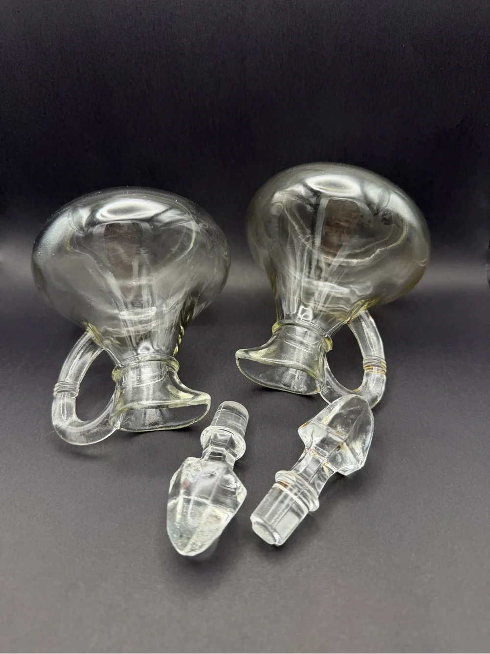 Vintage Anchor Hocking • Clear Glass • Oil & Vinegar Cruet Set of 2